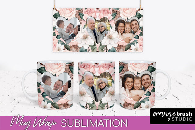 Add Your Photo Mug Wrap -Floral Mug Sublimation Design Sublimation OrangeBrushStudio 