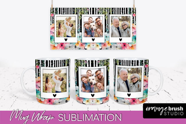 Add Your Photo Mug Wrap -Floral Mug Sublimation Design Sublimation OrangeBrushStudio 