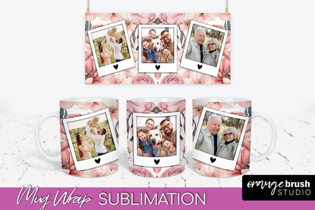 Add Your Photo Mug Wrap -Floral Mug Sublimation Design Sublimation OrangeBrushStudio 