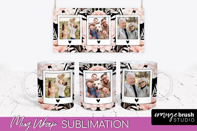 Add Your Photo Mug Wrap -Floral Mug Sublimation Design Sublimation OrangeBrushStudio 
