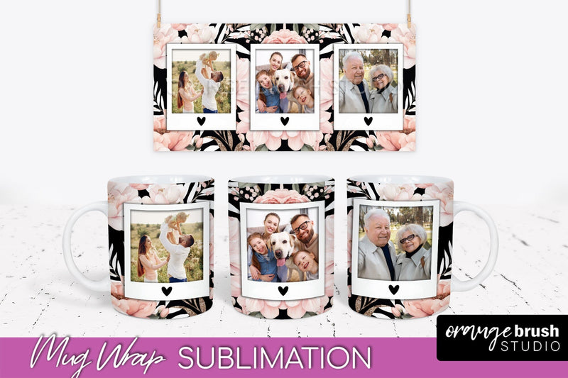 Add Your Photo Mug Wrap -Floral Mug Sublimation Design Sublimation OrangeBrushStudio 