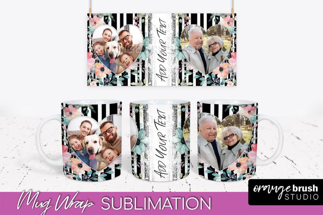 Add Your Photo Mug Wrap -Floral Mug Sublimation Design Sublimation OrangeBrushStudio 