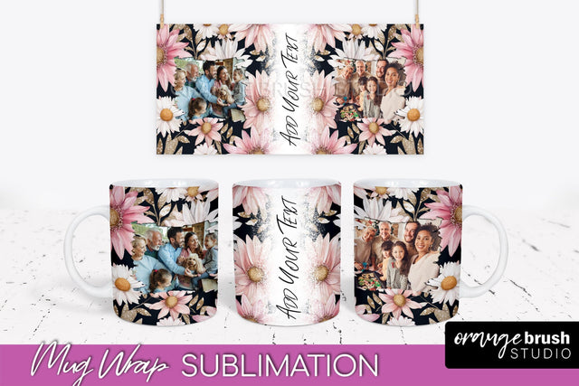 Add Your Photo Mug Wrap -Floral Mug Sublimation Design Sublimation OrangeBrushStudio 