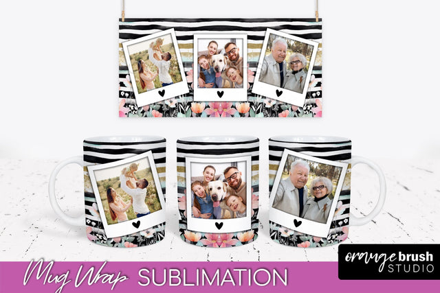 Add Your Photo Mug Wrap -Floral Mug Sublimation Design Sublimation OrangeBrushStudio 