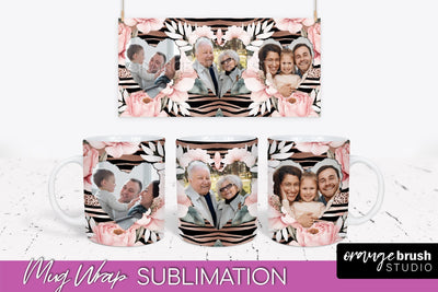 Add Your Photo Mug Wrap -Floral Mug Sublimation Design Sublimation OrangeBrushStudio 