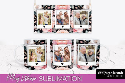 Add Your Photo Mug Wrap -Floral Mug Sublimation Design Sublimation OrangeBrushStudio 