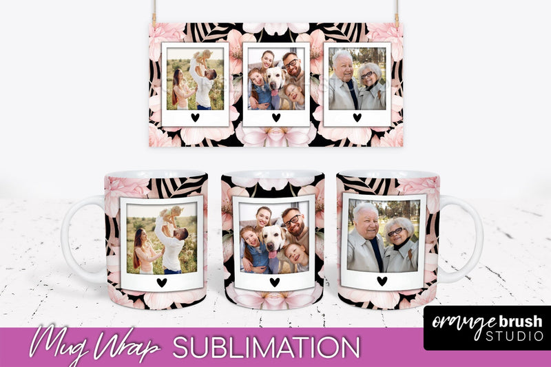 Add Your Photo Mug Wrap -Floral Mug Sublimation Design Sublimation OrangeBrushStudio 
