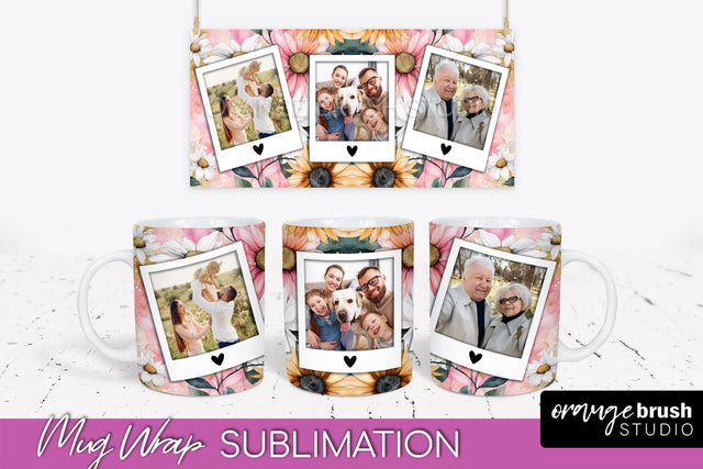 Add Your Photo Mug Wrap -Floral Mug Sublimation Design Sublimation OrangeBrushStudio 