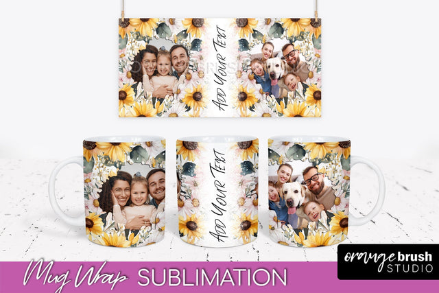 Add Your Photo Mug Wrap -Floral Mug Sublimation Design Sublimation OrangeBrushStudio 