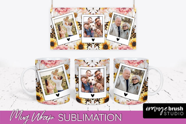 Add Your Photo Mug Wrap -Floral Mug Sublimation Design Sublimation OrangeBrushStudio 