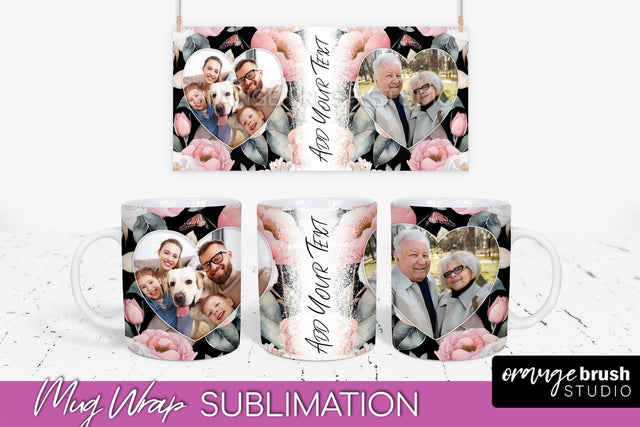 Add Your Photo Mug Wrap -Floral Mug Sublimation Design Sublimation OrangeBrushStudio 