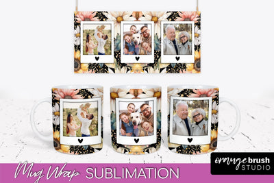 Add Your Photo Mug Wrap -Floral Mug Sublimation Design Sublimation OrangeBrushStudio 