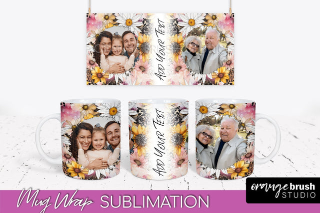Add Your Photo Mug Wrap -Floral Mug Sublimation Design Sublimation OrangeBrushStudio 