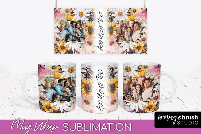 Add Your Photo Mug Wrap -Floral Mug Sublimation Design Sublimation OrangeBrushStudio 