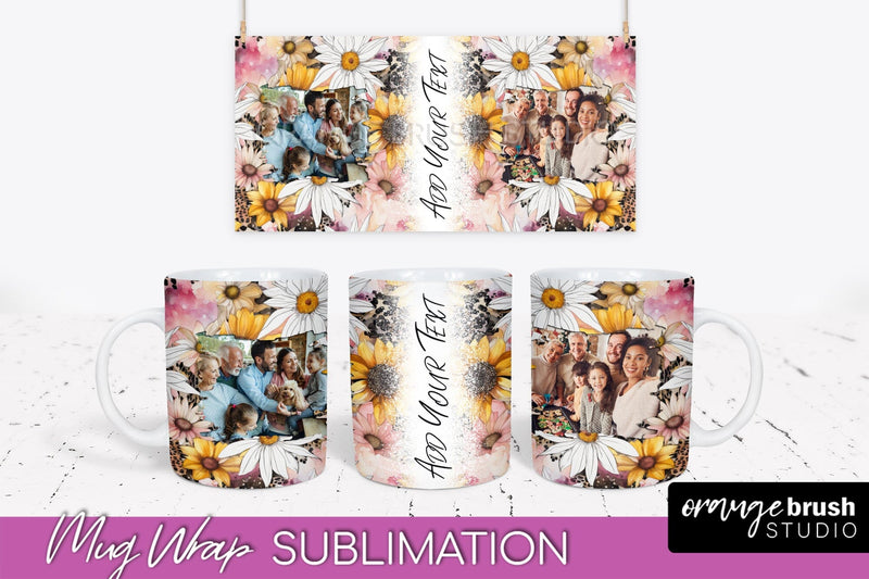 Add Your Photo Mug Wrap -Floral Mug Sublimation Design Sublimation OrangeBrushStudio 
