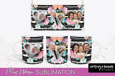 Add Your Photo Mug Wrap -Floral Mug Sublimation Design Sublimation OrangeBrushStudio 