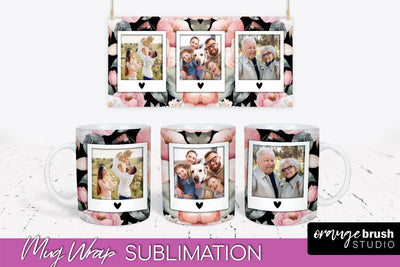 Add Your Photo Mug Wrap -Floral Mug Sublimation Design Sublimation OrangeBrushStudio 