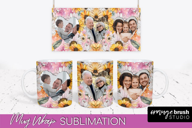 Add Your Photo Mug Wrap -Floral Mug Sublimation Design Sublimation OrangeBrushStudio 