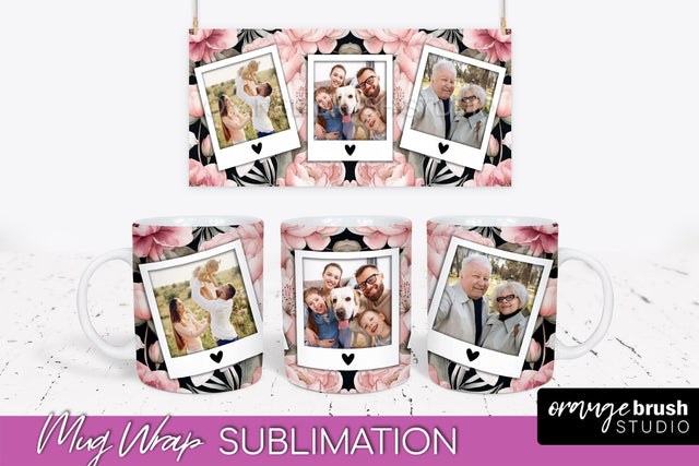 Add Your Photo Mug Wrap -Floral Mug Sublimation Design Sublimation OrangeBrushStudio 