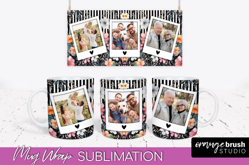 Add Your Photo Mug Wrap -Floral Mug Sublimation Design Sublimation OrangeBrushStudio 