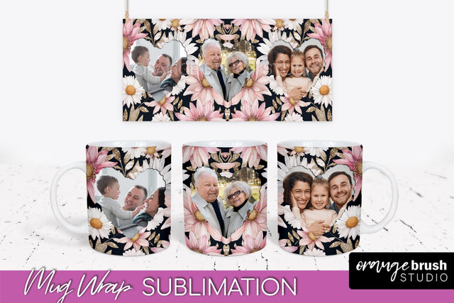 Add Your Photo Mug Wrap -Floral Mug Sublimation Design Sublimation OrangeBrushStudio 