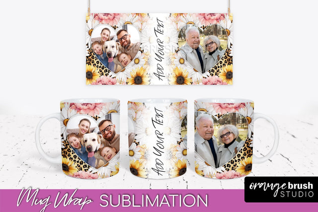 Add Your Photo Mug Wrap -Floral Mug Sublimation Design Sublimation OrangeBrushStudio 
