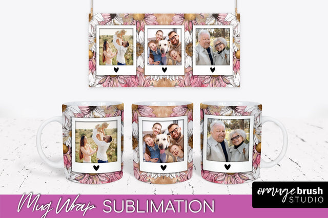 Add Your Photo Mug Wrap -Floral Mug Sublimation Design Sublimation OrangeBrushStudio 