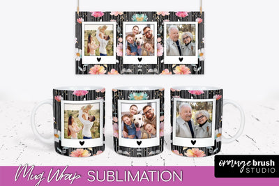 Add Your Photo Mug Wrap -Floral Mug Sublimation Design Sublimation OrangeBrushStudio 