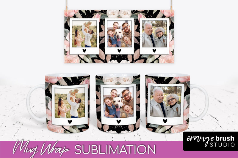 Add Your Photo Mug Wrap -Floral Mug Sublimation Design Sublimation OrangeBrushStudio 