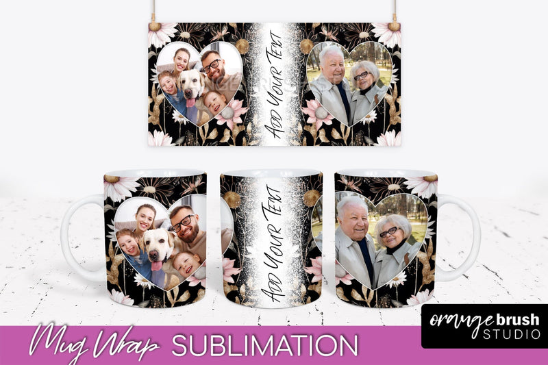Add Your Photo Mug Wrap -Floral Mug Sublimation Design Sublimation OrangeBrushStudio 