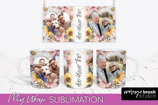 Add Your Photo Mug Wrap -Floral Mug Sublimation Design Sublimation OrangeBrushStudio 