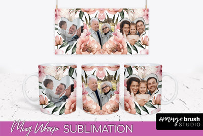 Add Your Photo Mug Wrap -Floral Mug Sublimation Design Sublimation OrangeBrushStudio 