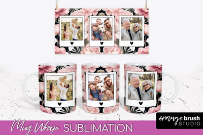 Add Your Photo Mug Wrap -Floral Mug Sublimation Design Sublimation OrangeBrushStudio 