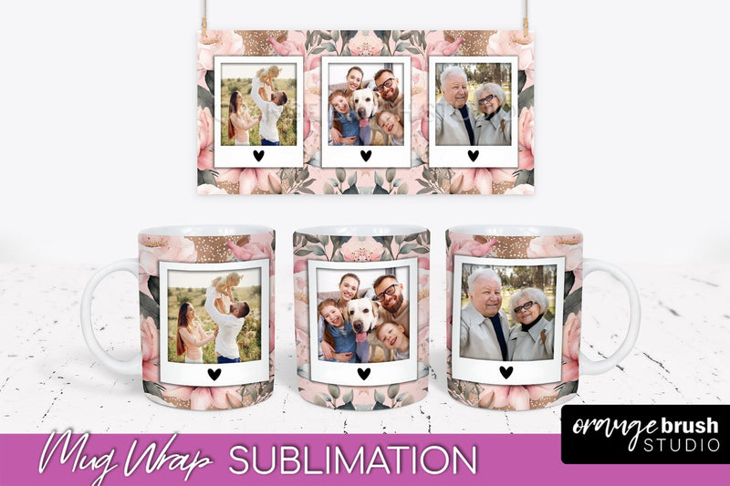 Add Your Photo Mug Wrap -Floral Mug Sublimation Design Sublimation OrangeBrushStudio 