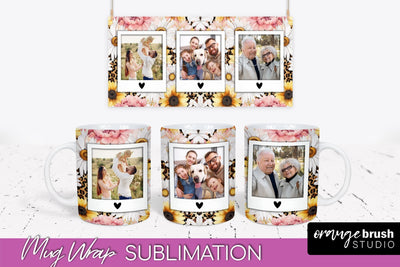 Add Your Photo Mug Wrap -Floral Mug Sublimation Design Sublimation OrangeBrushStudio 