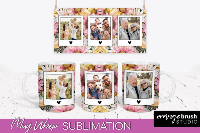 Add Your Photo Mug Wrap -Floral Mug Sublimation Design Sublimation OrangeBrushStudio 