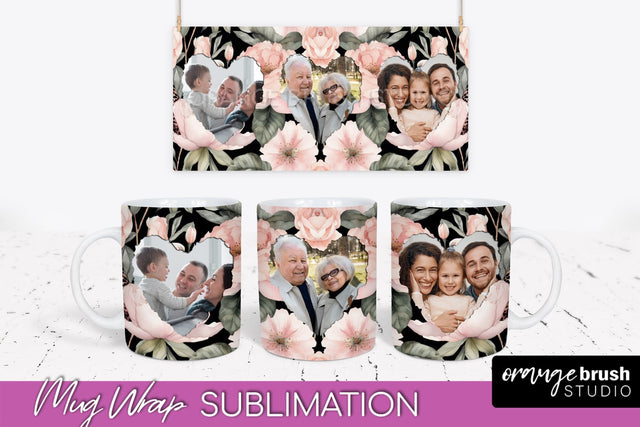 Add Your Photo Mug Wrap -Floral Mug Sublimation Design Sublimation OrangeBrushStudio 