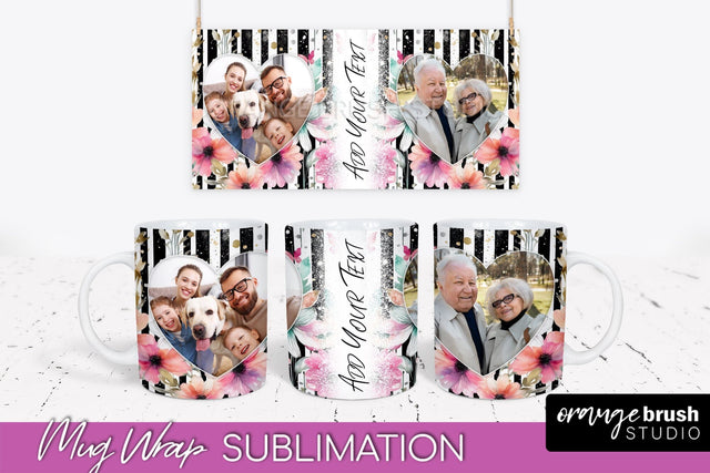 Add Your Photo Mug Wrap -Floral Mug Sublimation Design Sublimation OrangeBrushStudio 