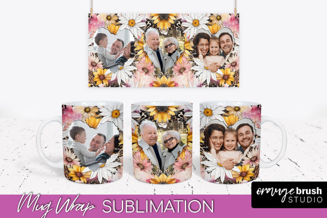 Add Your Photo Mug Wrap -Floral Mug Sublimation Design Sublimation OrangeBrushStudio 
