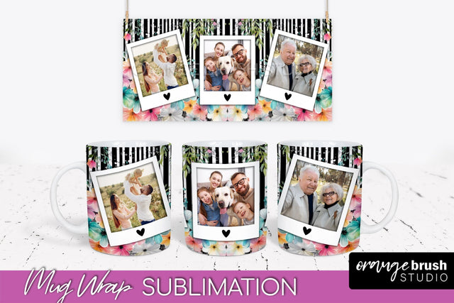 Add Your Photo Mug Wrap -Floral Mug Sublimation Design Sublimation OrangeBrushStudio 