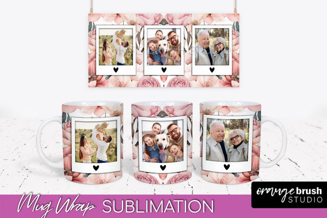 Add Your Photo Mug Wrap -Floral Mug Sublimation Design Sublimation OrangeBrushStudio 