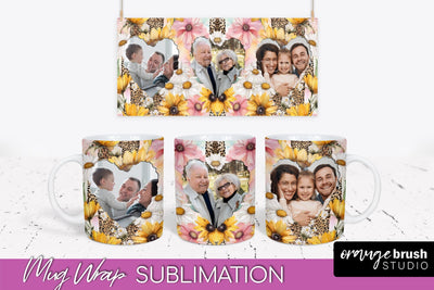 Add Your Photo Mug Wrap -Floral Mug Sublimation Design Sublimation OrangeBrushStudio 