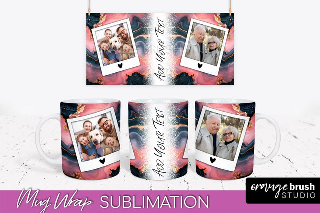Add Your Photo Mug Wrap - Marble Mug Sublimation Design Sublimation OrangeBrushStudio 