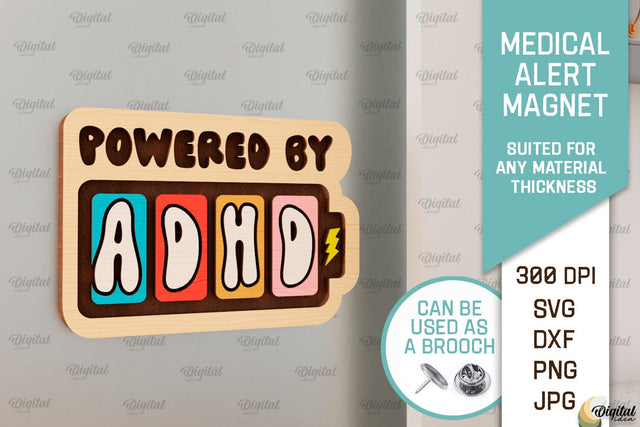 ADHD Alert SVG. Medical Alert Magnet Laser Cut Design SVG Evgenyia Guschina 