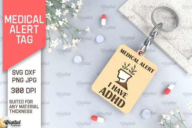 ADHD Alert Tag SVG. Medical Alert Tag Laser Cut SVG Evgenyia Guschina 