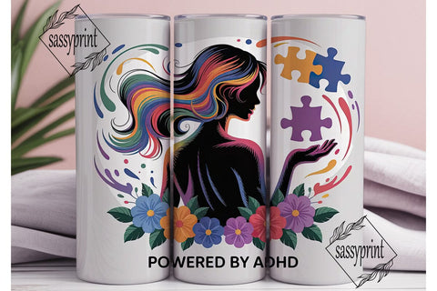 ADHD Awareness Floral 20oz Tumbler Wrap Sublimation sassyprint 