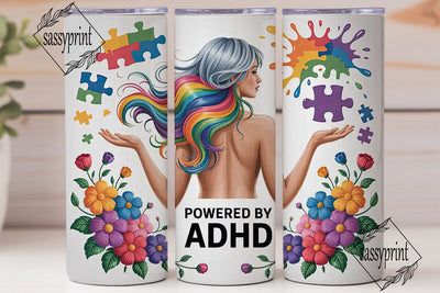 ADHD Awareness Floral 20oz Tumbler Wrap Sublimation sassyprint 