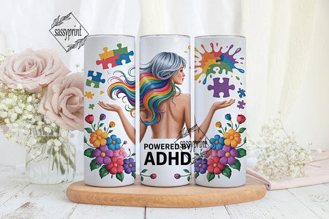 ADHD Awareness Floral 20oz Tumbler Wrap Sublimation sassyprint 