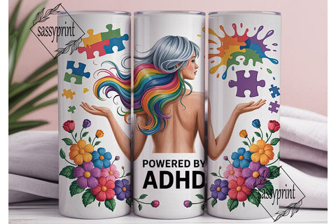 ADHD Awareness Floral 20oz Tumbler Wrap Sublimation sassyprint 