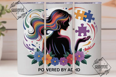 ADHD Awareness Floral 20oz Tumbler Wrap Sublimation sassyprint 